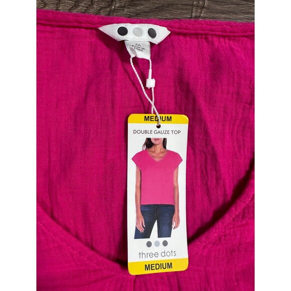 Three Dots Fuchsia Double Gauze Top NWT M - Picture 3 of 8